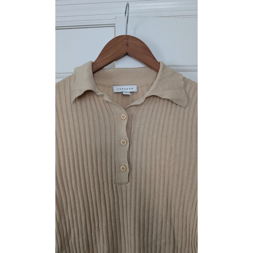 TOPSHOP Collar Top In Stone - Picture 3 of 7